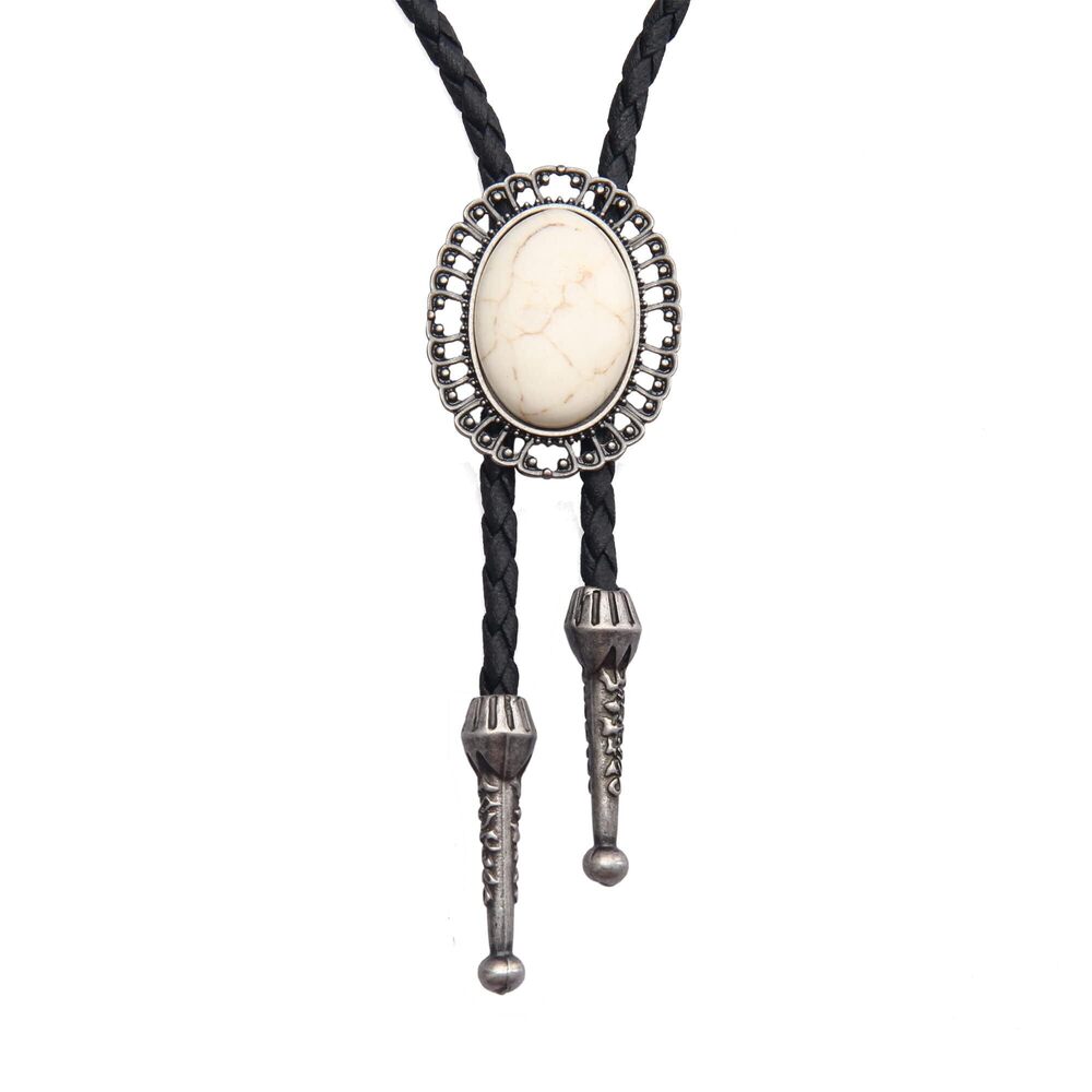 8761 Bolo Tie Native American Cowboy Retro Silver White Turquoise Ties